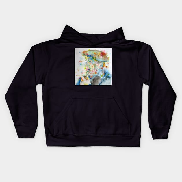 PABLO NERUDA - watercolor portrait.2 Kids Hoodie by lautir